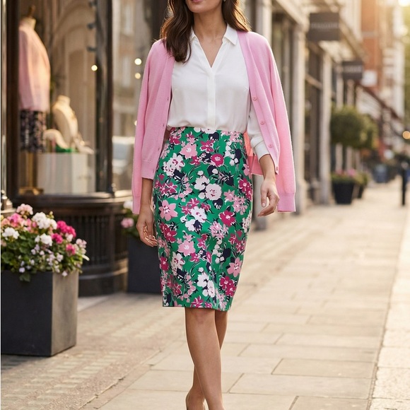 J. Crew Floral Pencil Skirt in Green and Pink - Picture 2 of 6